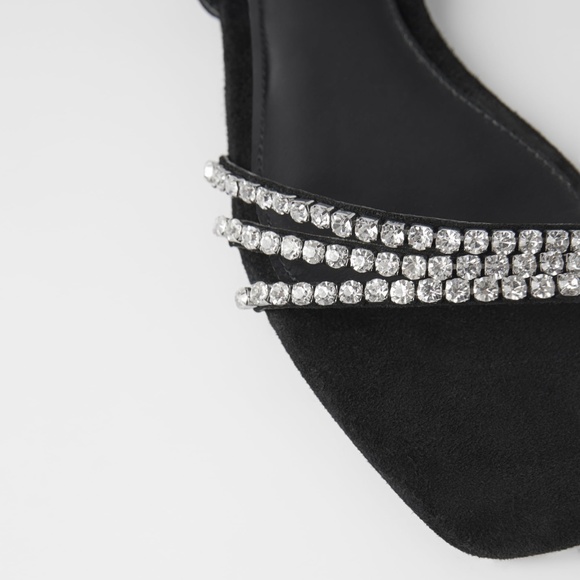 ZARA BLUE COLLECTION LEATHER SUEDE GEM EMBELLISHED FLAT SANDALS - Picture 4 of 7